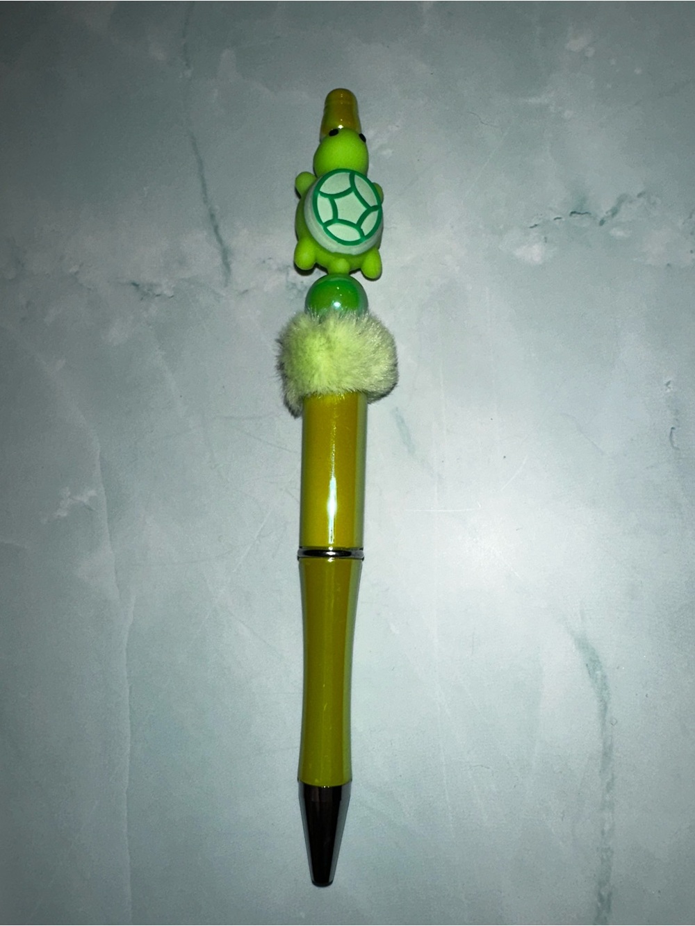 Yellow Turtle Charm Ballpoint Pen with Plush Accent